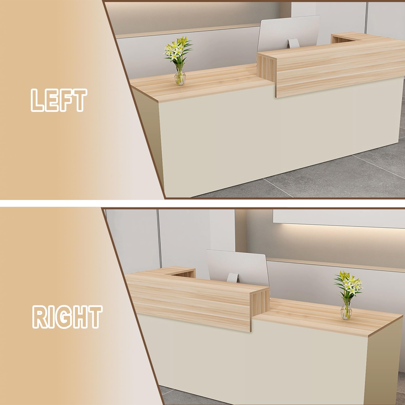 Moderno banco reception in legno con serratura e ripiano per tastiera, 200 x 60 x 100 cm, ideale per cassieri, uffici e aree di lavoro, soluzione di servizio clienti elegante e funzionale