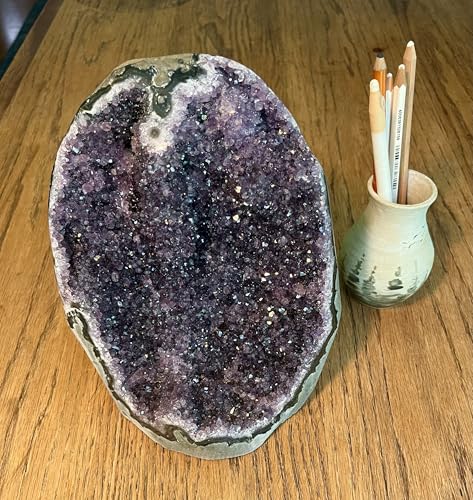 Image of Premium Natural Amethyst Crystals Geode 7 to 8 lbs Healing Crystal Stones | Deep Purple Amethyst Cluster, Each Piece is Unique & Natural, Real Raw Healing Crystal Rock from Uruguay, FREE Selenite Wand