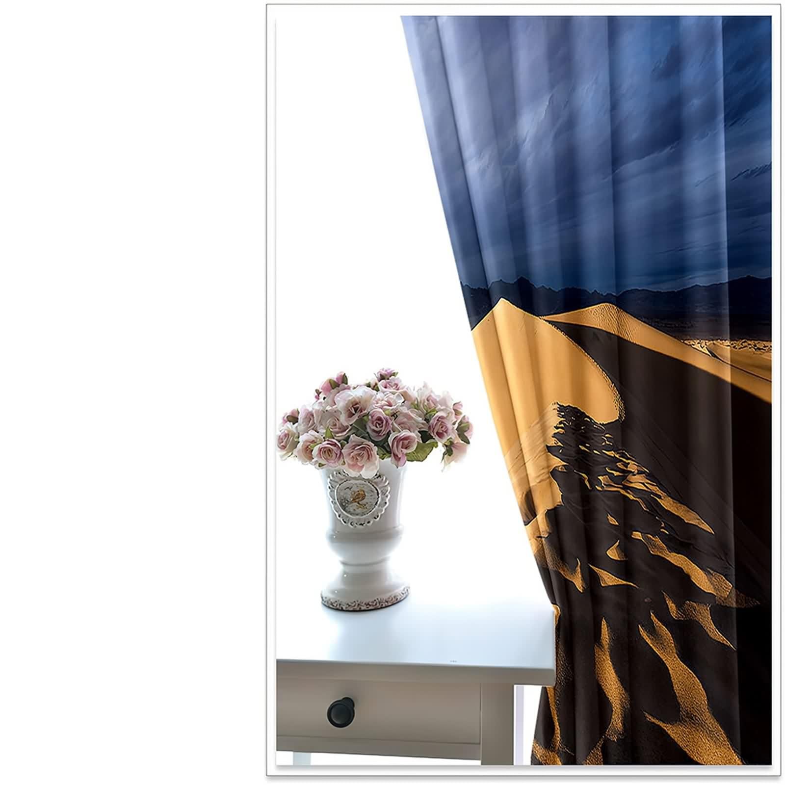 Rideau Anniversaire, Rideaux Chambre Gris Marron Clair Polyester Paysage Désertique 132L x 274H CM Lot de 2