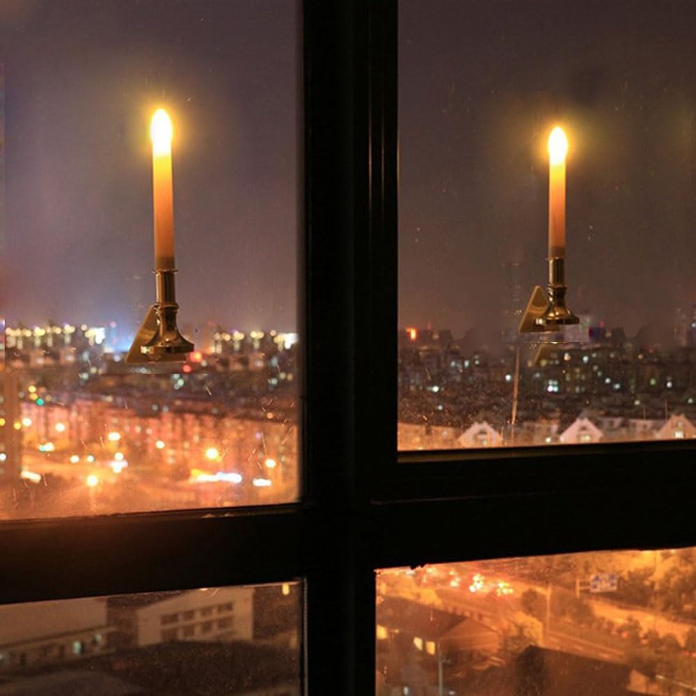 CTKcom 4 Pack Solar Flameless Candles Light Solar Powered Flickering Candle Light Window Wall Lamp Romantic Night Light Wall Lamp with Suction Cups Decoration for Party Christmas Hallowmas Festival