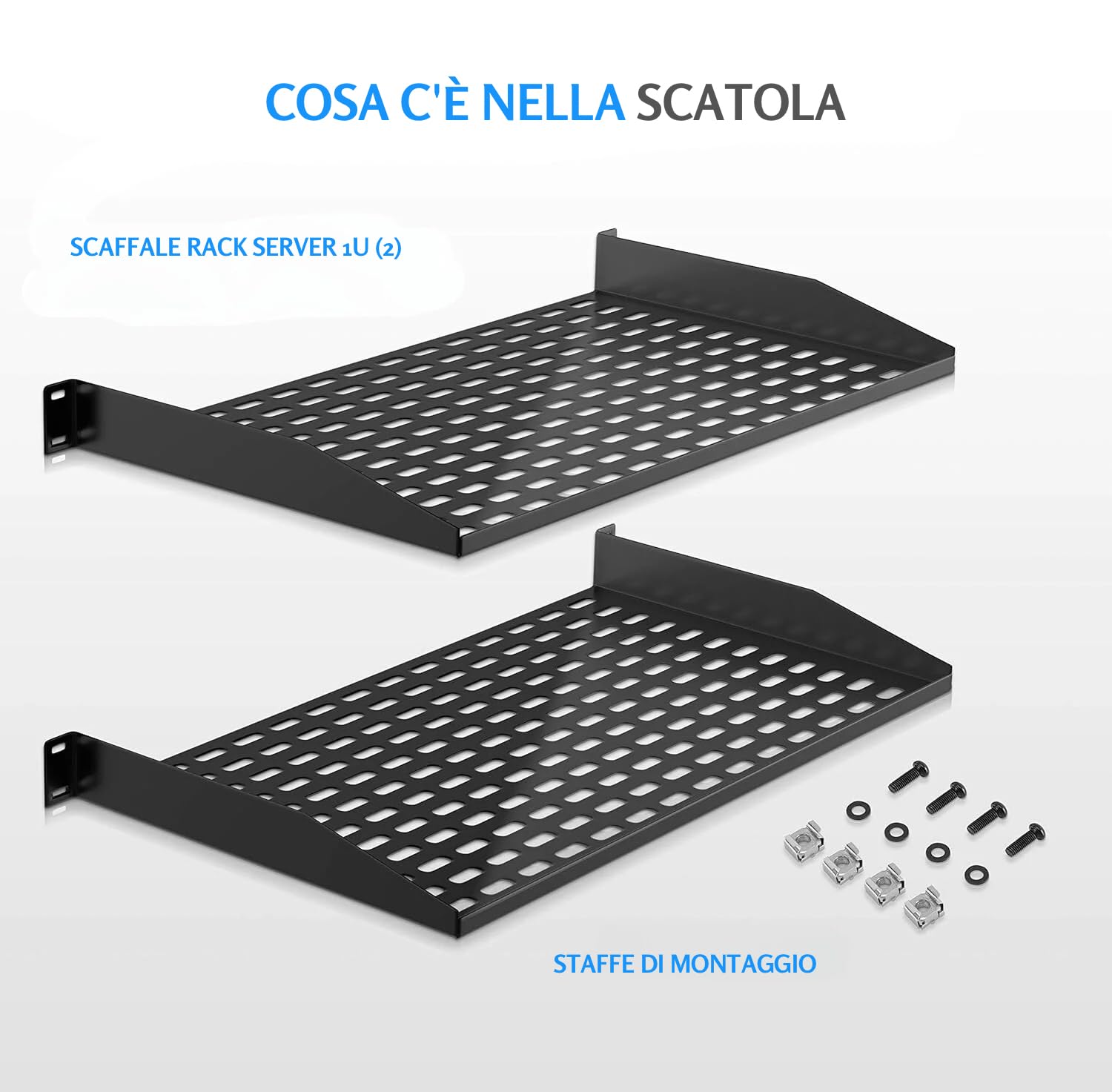 Pyle 2 Pezzi Mensola per Rack 48 cm 1U, Armadio Rack Ventilata, Nero