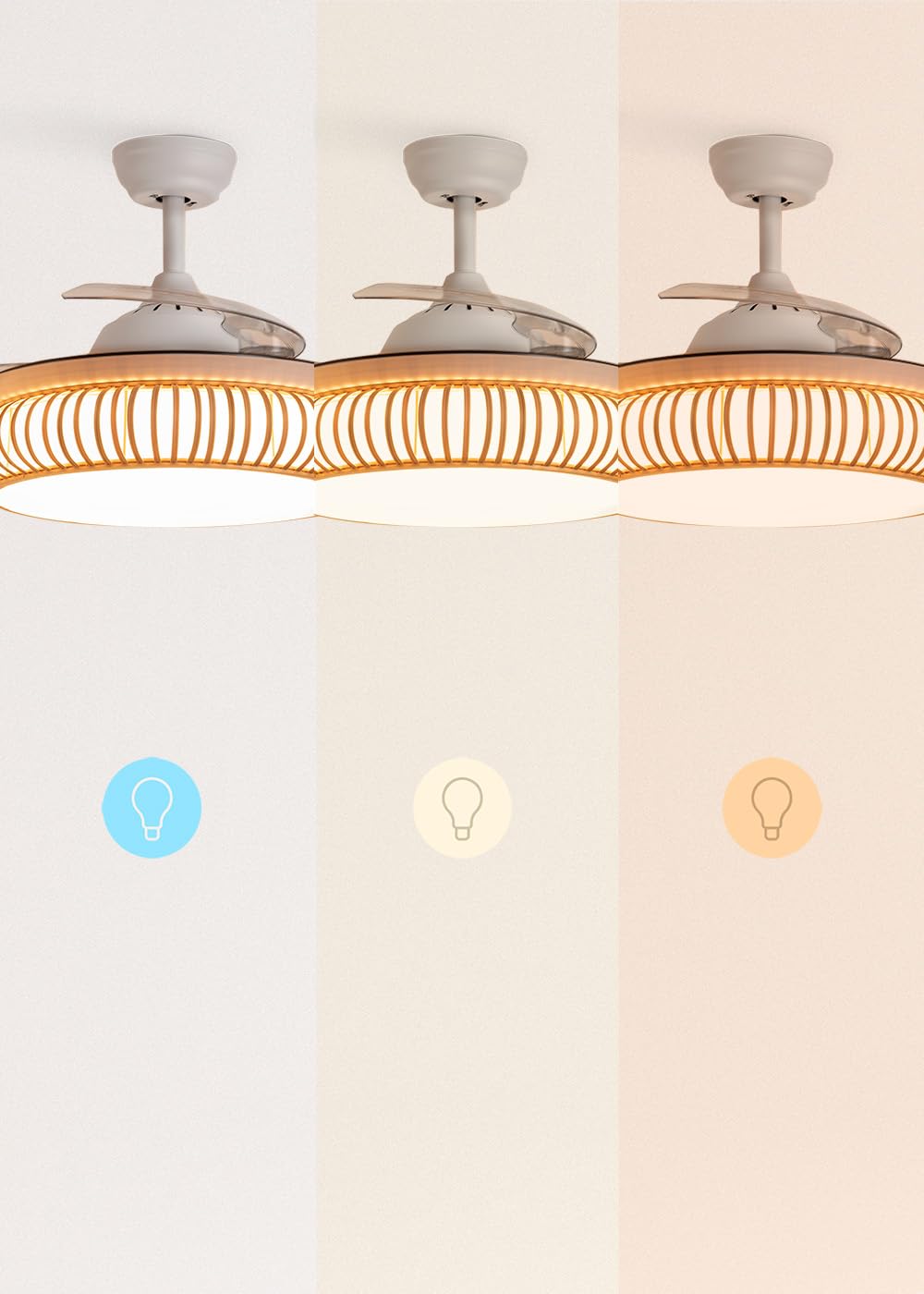 CREATE WINDCLEAR RATTAN/Ventilatore a soffitto con illuminazione bianca ovale con Wi-Fi e telecomando/6 velocità, funzionamento invernale estivo, ali retrattili, programmabili, 40 W, Ø 107 cm