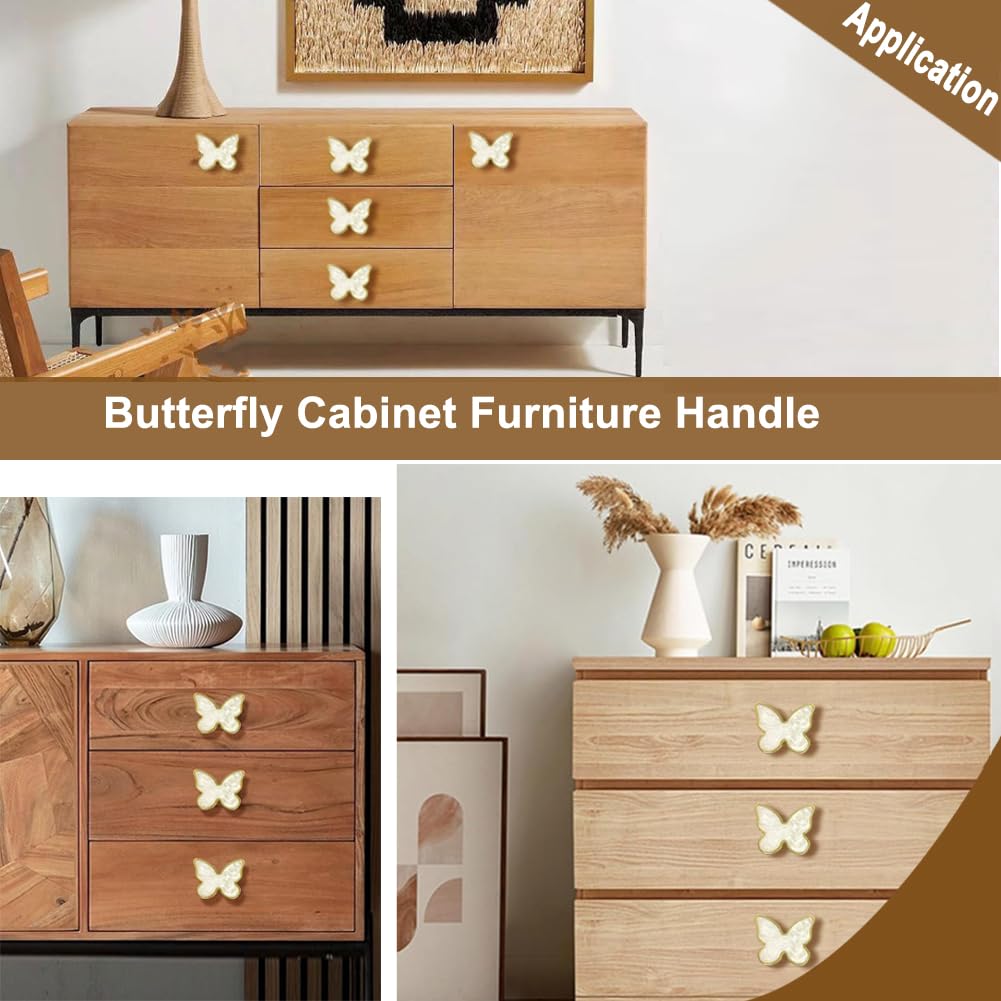 BAOTXHBR 6 pcs Butterfly Shape Knobs Handle Gold Cabinet Knobs Decoration  Door Handle Single Hole Handles Cabinet Drawer Dresser Kitchen Wardrobe  Furniture Hardware Pulls (White) - Amazon.com