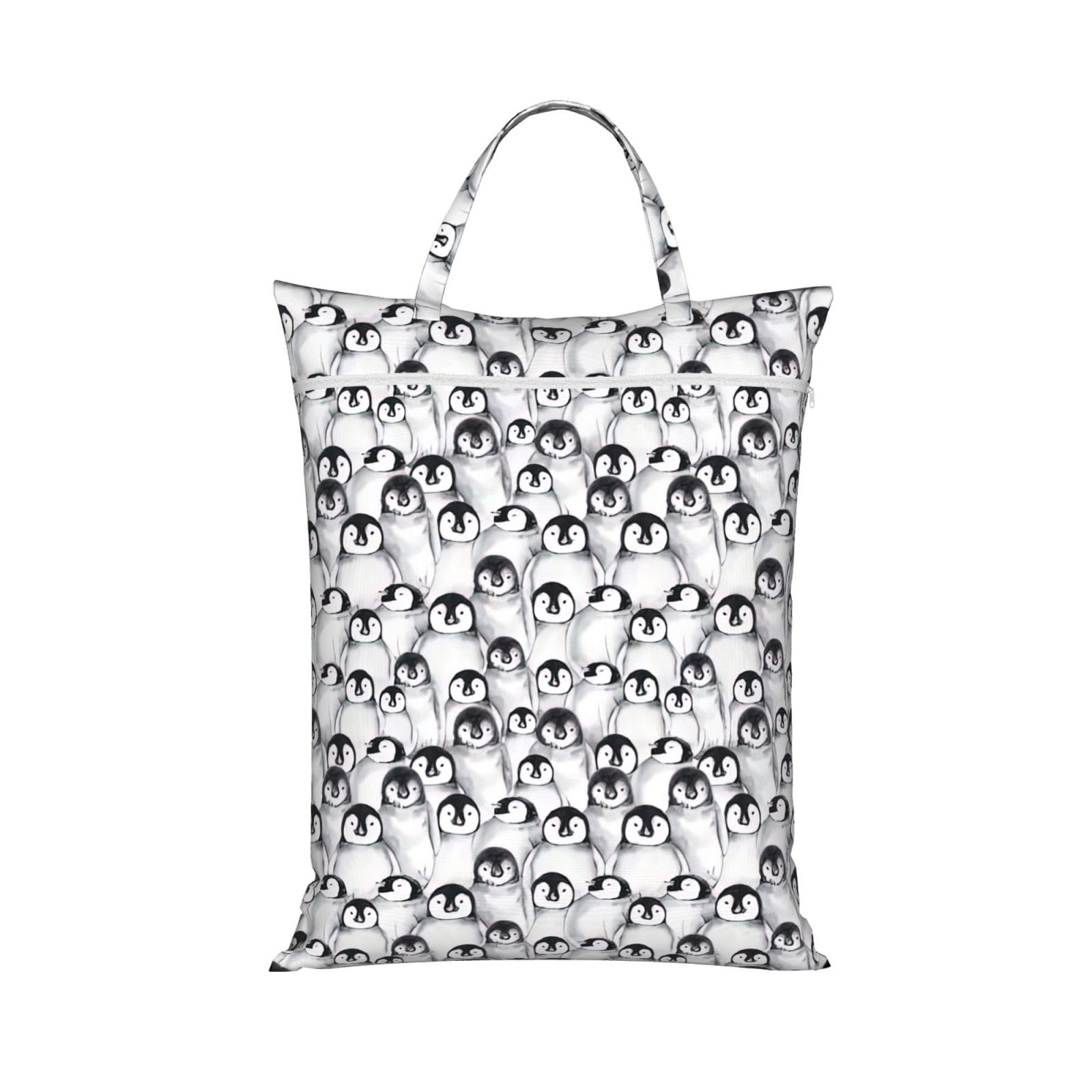 Pphgut 1 Pc Cute Penguins Sketch Print Travel Laundry Bag Portable Dirt Clothes Bags Daily Hiking Camping Vacation