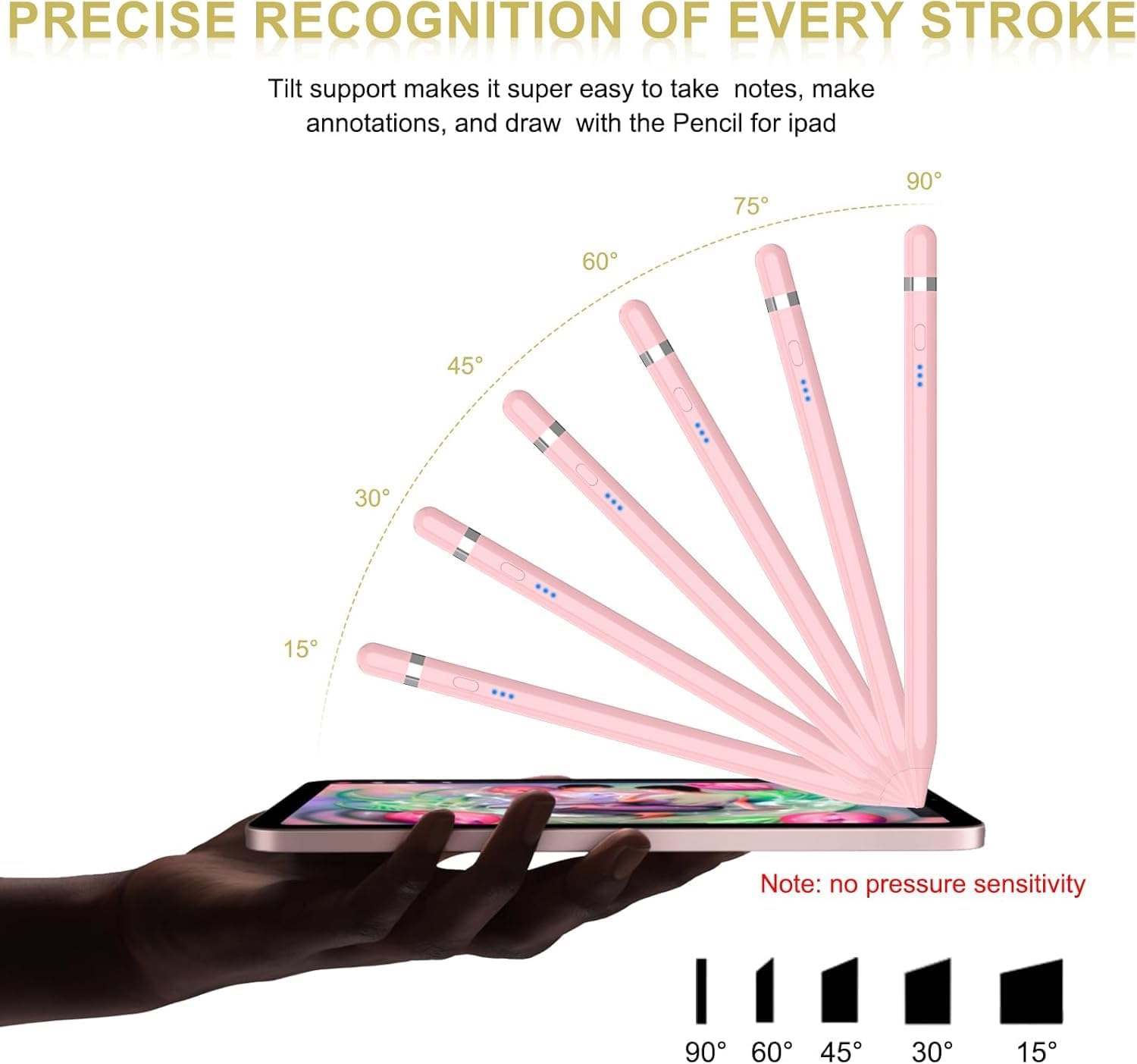 Pencil 1st Generation for iPad 2025-2018: Pencil USB C Fast Charging Magnetic with Tilt Sensitivity & Palm Rejection - Stylus Pen for iPad 6-11, Air 3-5/M2/M3, Mini 5-6, Pro 11" 1-4 12" 3-6/M4 (Pink)