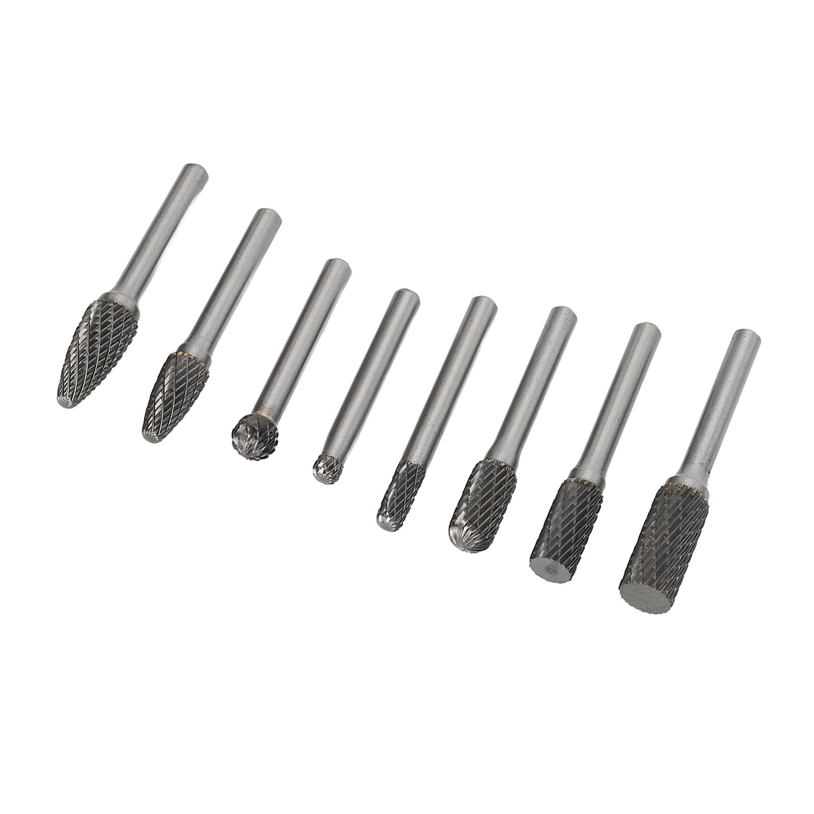 Juego de 8 fresas de carburo, kit de fresas rotativas de acero de tungsteno de doble corte para tallado, pulido y fresado de madera metálica, incluye múltiples formas como