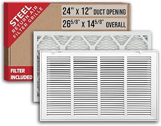 Fits 24x12 Duct Opening | Filter Included Steel Return Air Filter Grille by Handua [Removable Door] | Vent Cover Filter Grill | White | Outer Dimensions: 26 5/8"W X 14 5/8"H