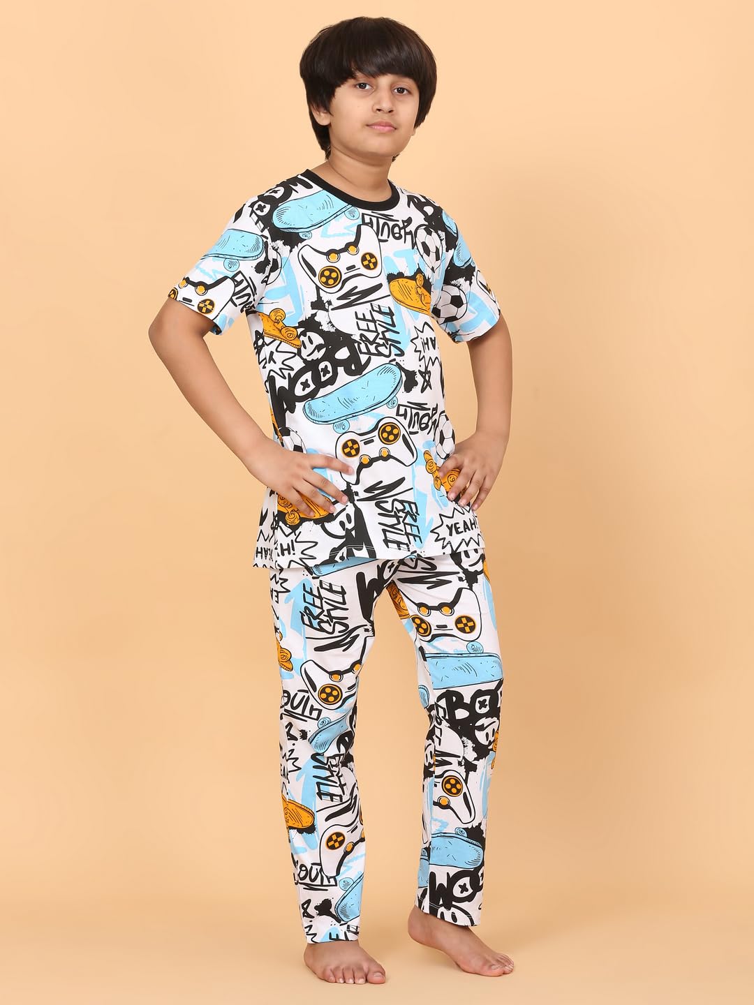 Ninos Dreams Half Sleeves Boys Night Suit with Lower-Boom Skates Print - Image 6 thumbnail