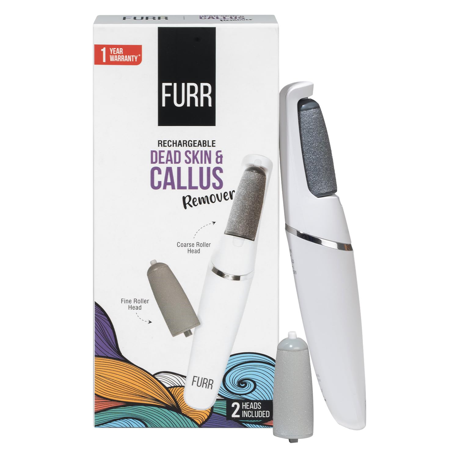 FURR Rechargeable Callus Remover for Feet | Foot Scrubber for Dead Skin | 2 Speed Modes | 2 Roller Heads for Scrubbing & Exfoliation | 1 Year Warranty | 1 Hour Batter Life | Water Resistant
