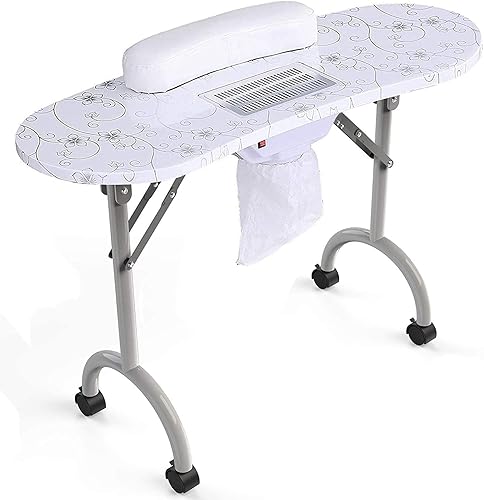 Alohappy Mesa de uñas de manicura con ventilador colector de polvo, portátil y plegable, estación de trabajo, escritorio de manicura, spa, salón de