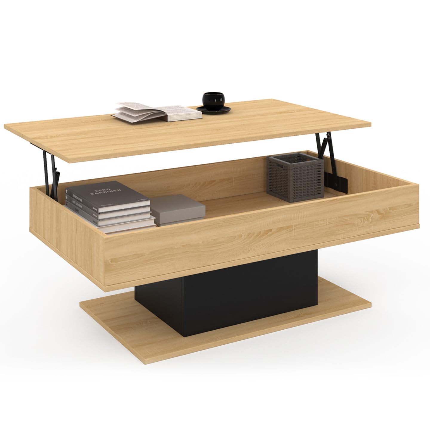 IDMarket - Tavolino rettangolare alzabile in legno e nero EDEN
