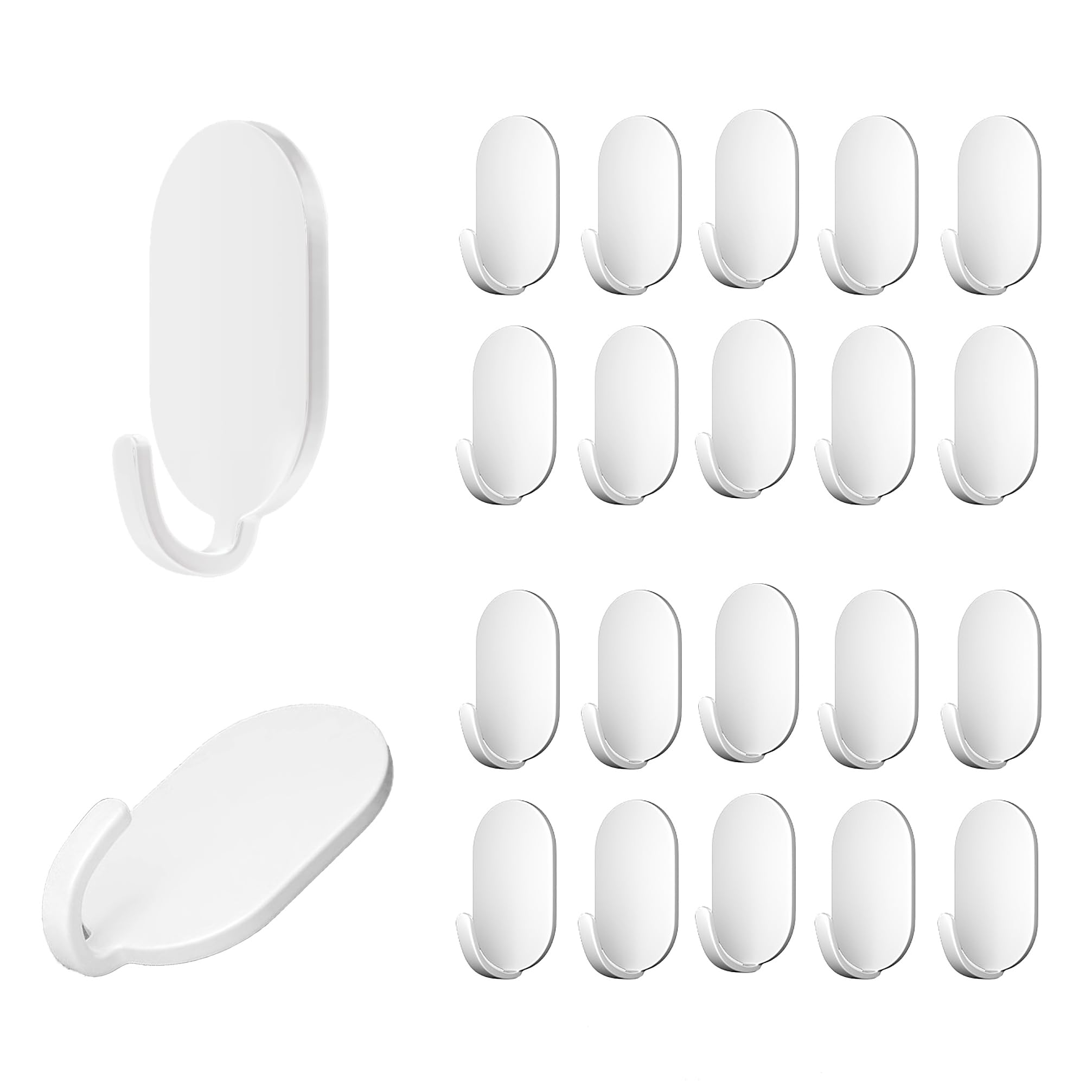 KuqitsBai 20 ganci autoadesivi in plastica, ganci adesivi senza foratura, ganci per asciugamani, ganci per attrezzi, antiruggine, per WC, ufficio, bagno, cucina, resistente (bianco
