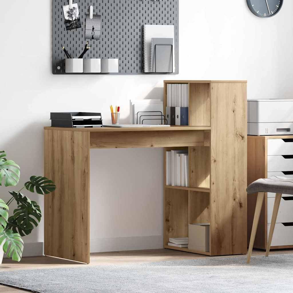 Scrivania PC Rovere Artigianale Legno Ingegnerizzato 108x55 cm | Tavolo moderno con rialzo per monitor e vano CPU, ideale per ottimizzare lo spazio nello studio o in camera.