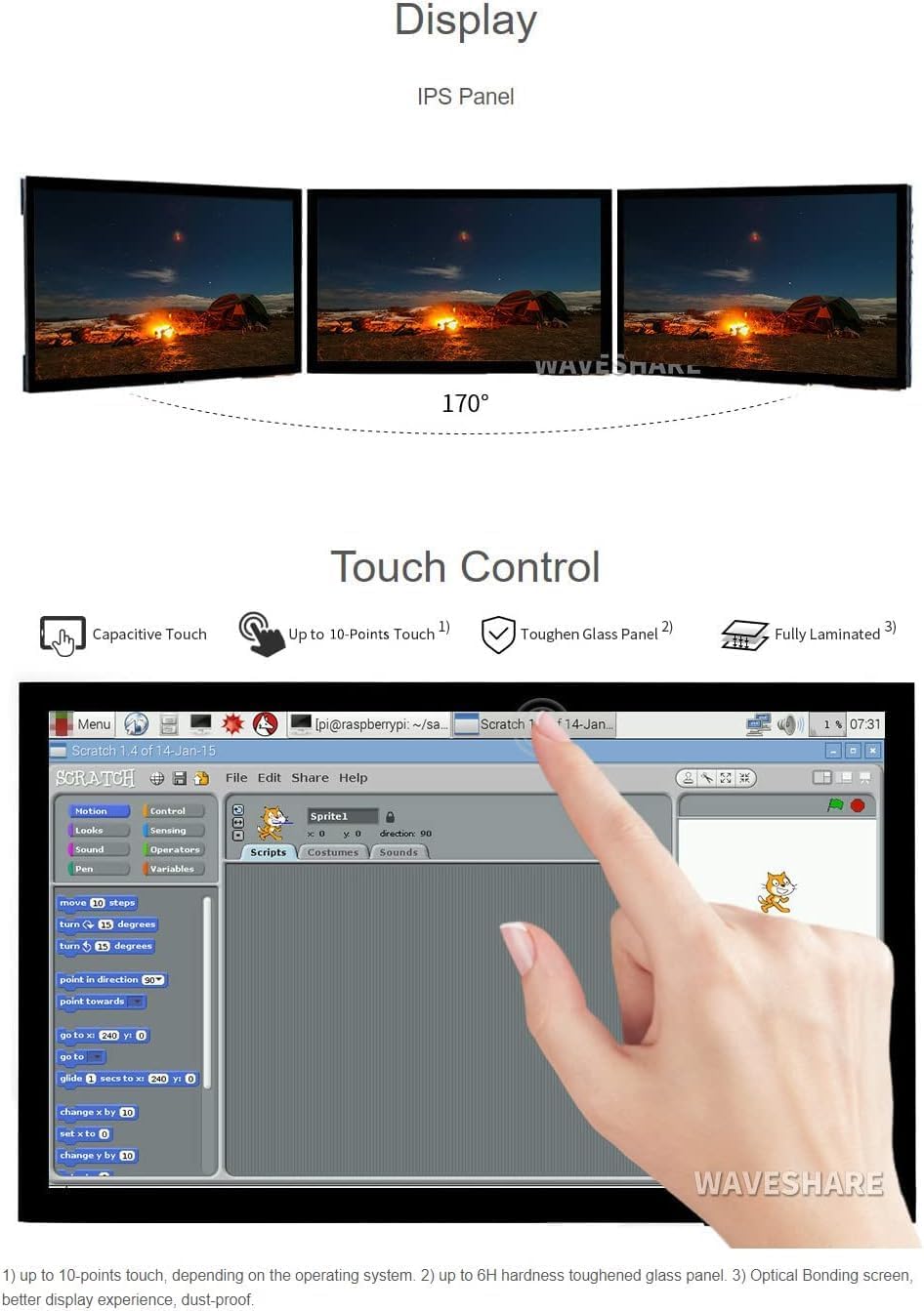 10.1inch Capacitive Touch Screen LCD 1024×600 HDMI IPS Optical Bonding Display for Raspberry Pi 5/4B/3B+/3A+/3B/2B/1B+/1A+/Zero 2 W/Zero W Jetson Nano PC Game Console @XYGStudy (10.1inch HDMI LCD (E))