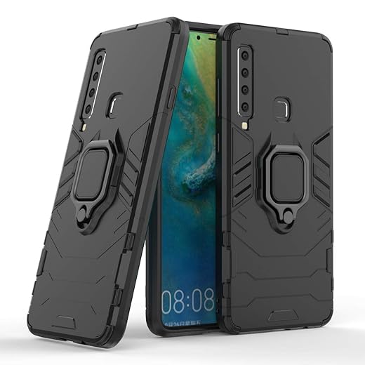 MaiJin Compatible with Galaxy A9 (2018) Case, Metal Ring Grip Kickstand Shockproof Hard Bumper Shell (Works with Magnetic Car Mount) Dual Layer Rugged Cover for Samsung Galaxy A9 2018 (Black)