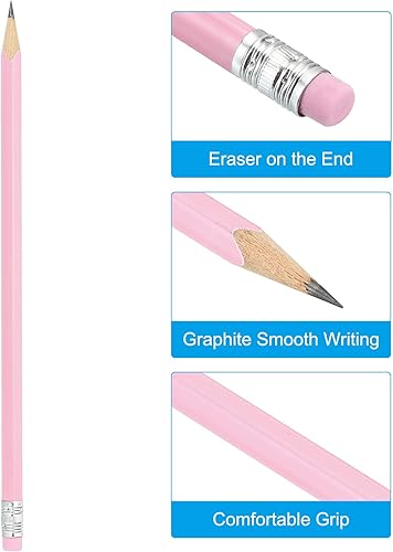 Miniatura 3 de PATIKIL Lápices redondos, paquete de 24 lápices de grafito HB con borrador, lápices de madera, bonitos lápices para aula, profesores, suministros de