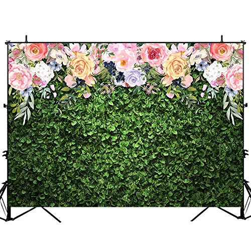 Avezano Flower Grass Photography Backdrop Green Spring Grass Lawn Party Background Floral Grass Birthday Baby Shower Miss To Mrs Wedding Bridal Shower Backdrops Cake Table Decorations, 7X5 #TOP1