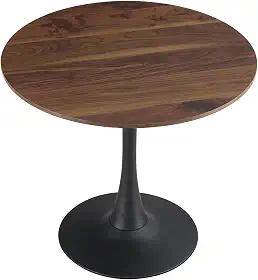 Mesa de jantar de tulipa redonda de 59,4 cm para 2 a 4 pessoas com tampo de nogueira e base de pedestal de metal preto, mesa pequena moderna de meados do século para cozinha, sala de estar