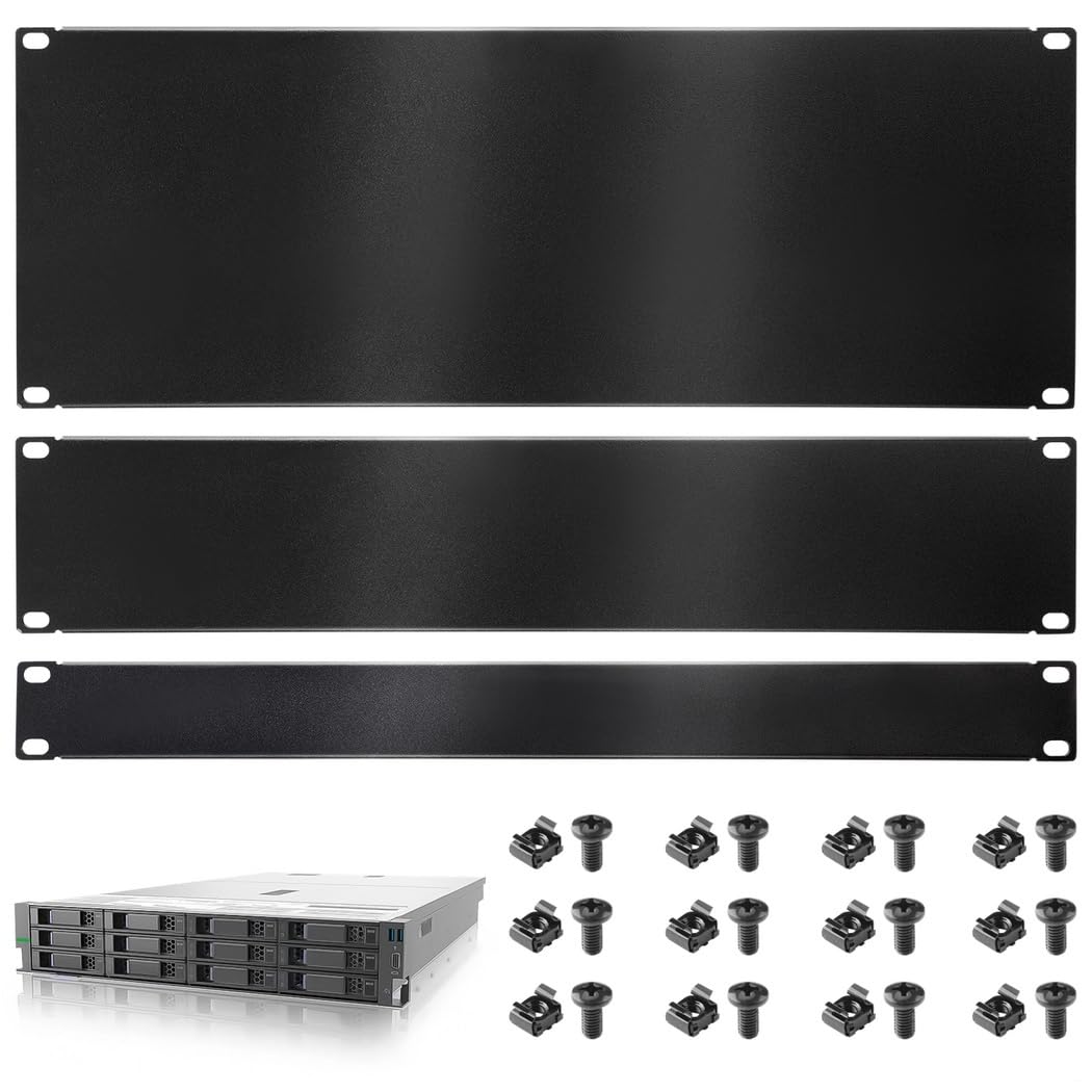 1U, 2U, 4U Server Rack Filler Patch Panel, 3Pcs Nero Opaco Metallo Mount Spessori Pannello, Spessore del pannello di montaggio su rack vuoto per 19 Pollici Alloggiamento di rete, Server Rack