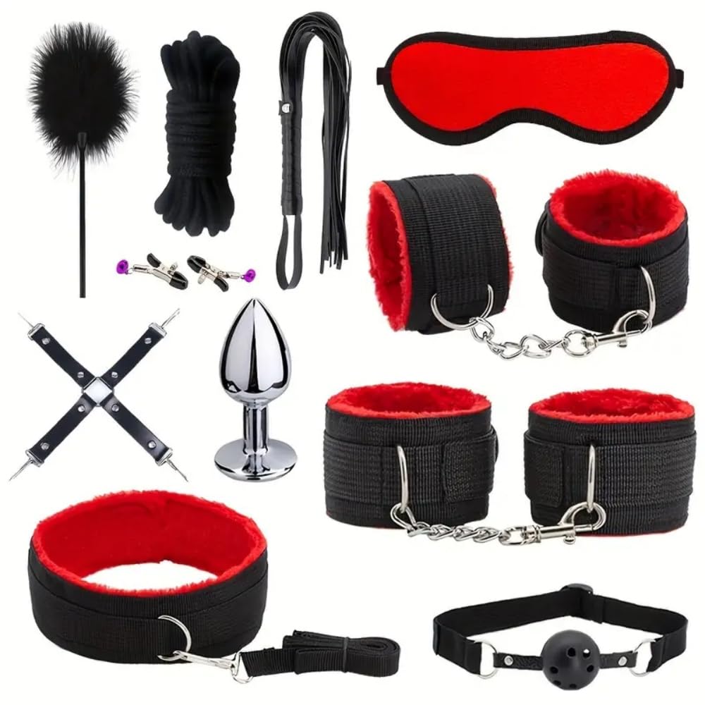 11 piezas de cuero ajustable rojo y negro para fiestas de juegos de rol