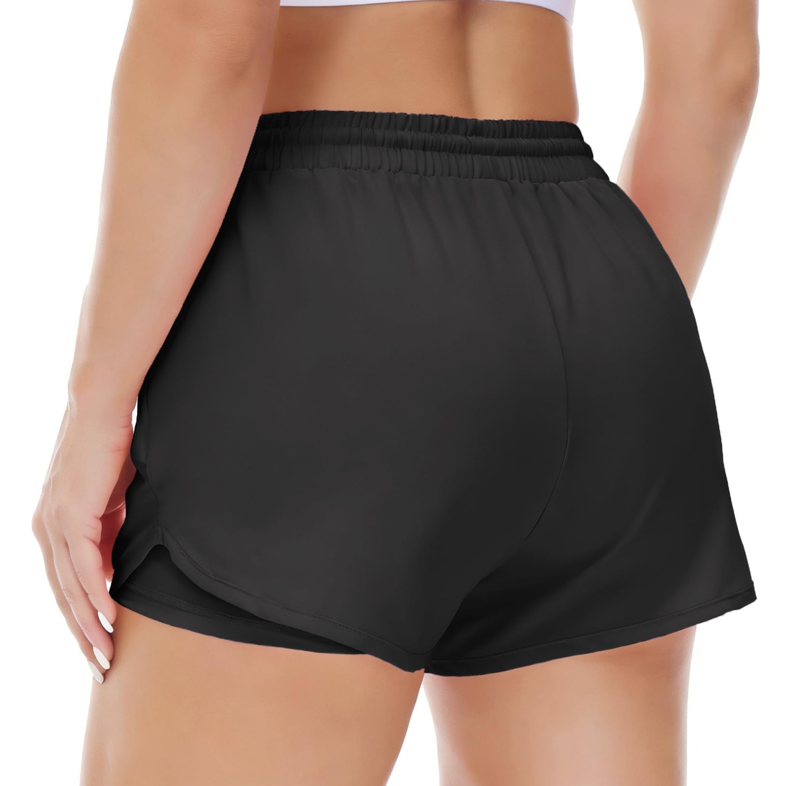 2 en 1 Femme Running Short de Sport été pour Fitness Jogging Entraînement Poche avec Zippées