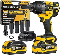 Chave de Impacto Digital 21V 500Nm Brushless Fasterr FST008 com 2 Baterias 4.0Ah + Maleta Profissional
