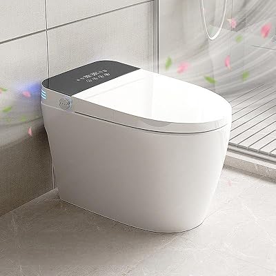 Smart Toilets, Japanese Tankless Toilet with Automatic Flip Cover, Modern Smart Toilet with Heated Bidet Built In, Automatic Flush and Foot Feel Flush, LED Display, Dryer, White