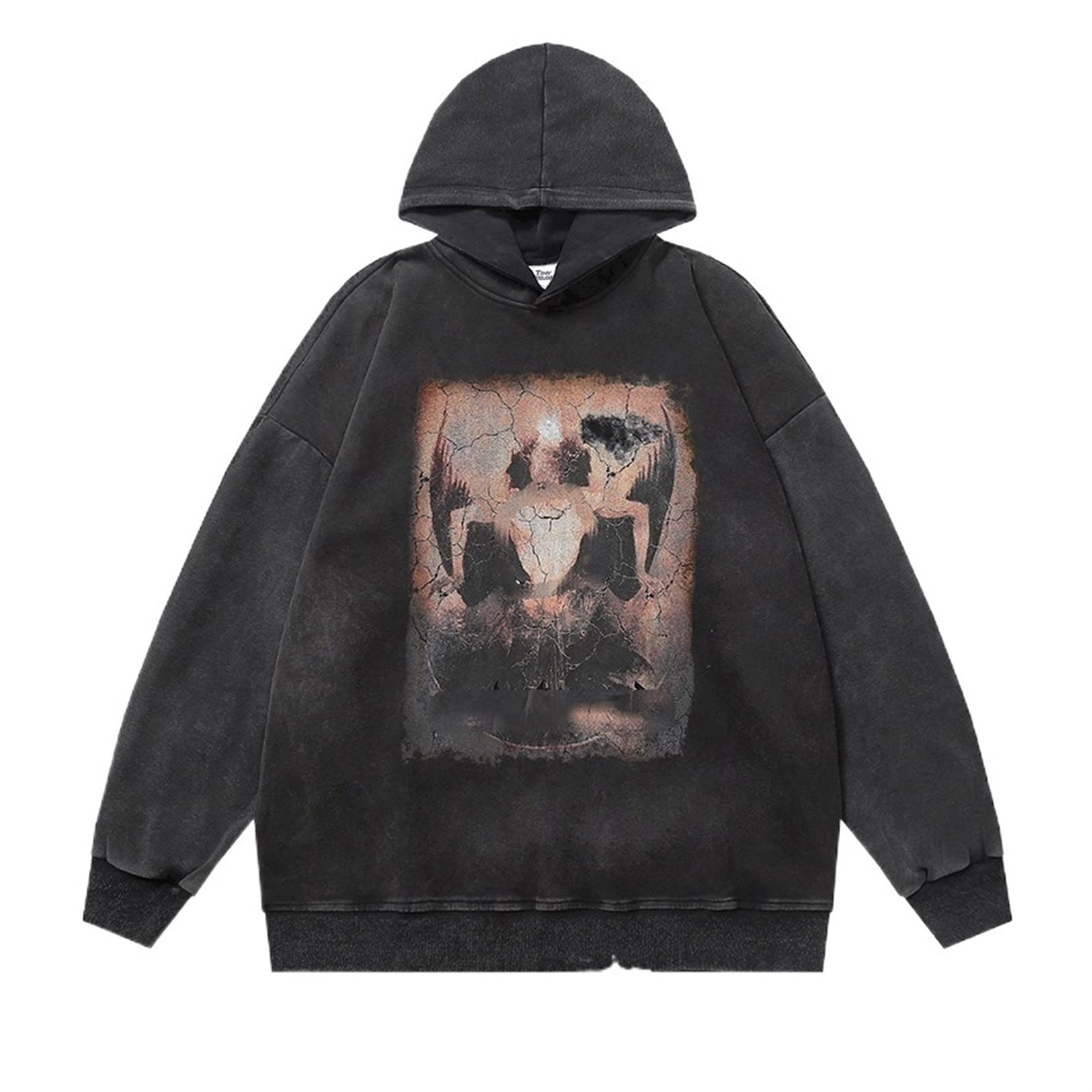 YAZGANMen's long sleeves Men's Street Style Dark Hoodie Hoodie Lightning Hoodie Devil Wash Black Hoodie Hip Hop Hoodie Pullover