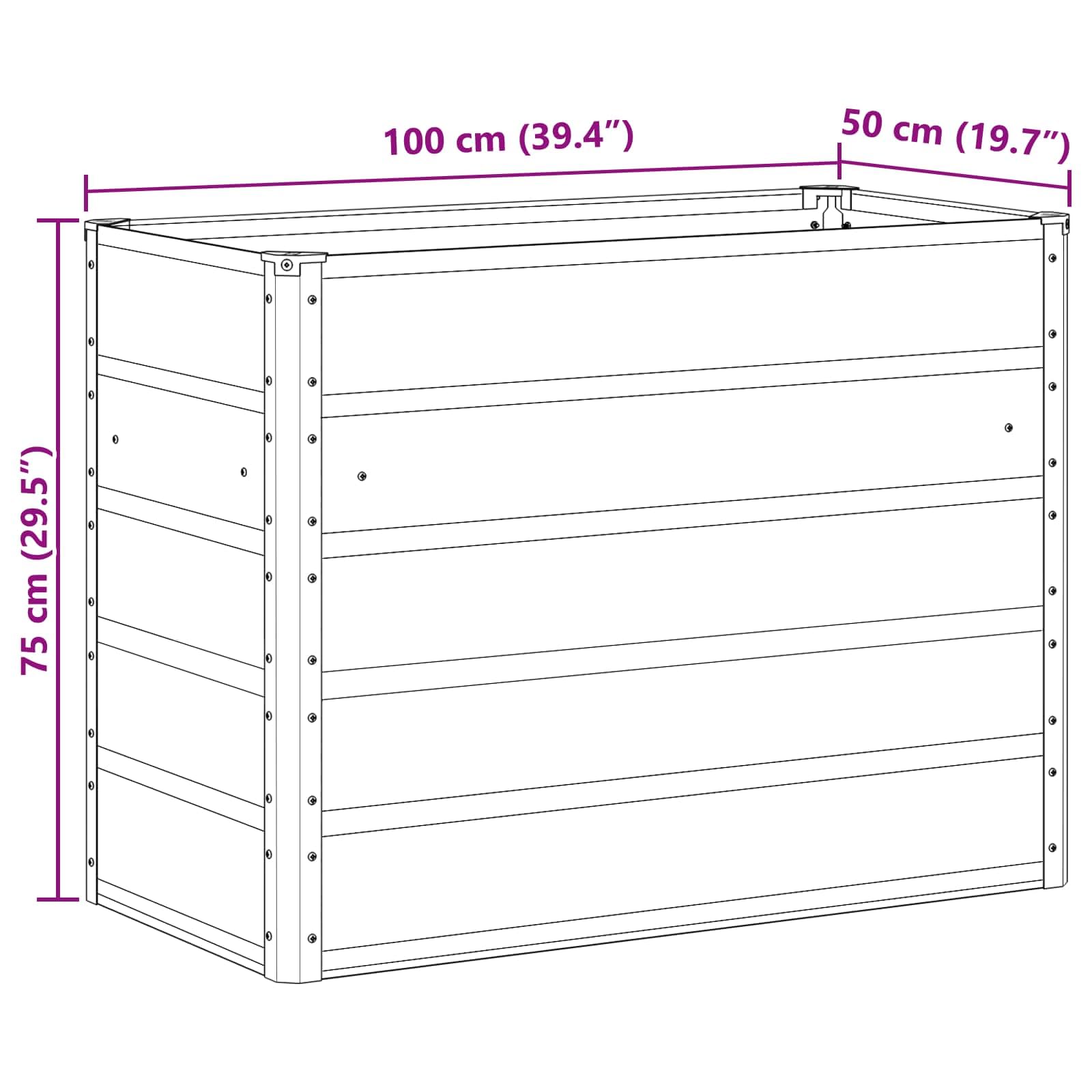 Verzinkter Stahl Pflanzkübel Anthrazit 100 x 50 x 75 cm, großer Pflanzkübel aus Stahl für Garten und Terrasse, moderner industrieller Look, einfache Montage mit Schraubendreher