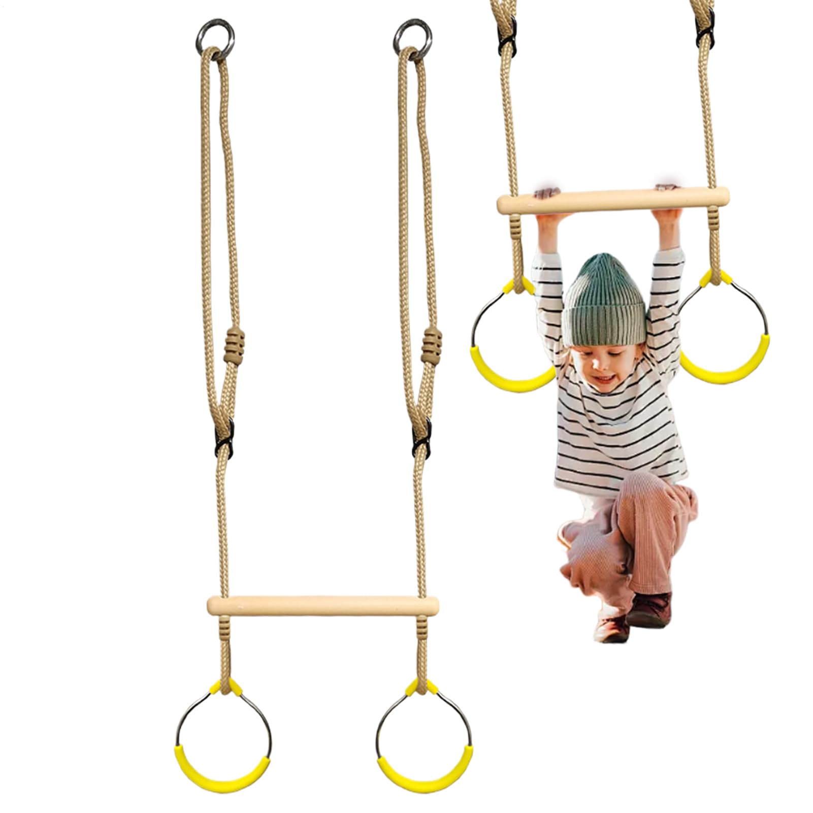 Trapèze de Jeu | Anneaux De Gymnastique pour Parcours Jungle | Équipement de Jeu Extérieur avec Parcours d'obstacles et Jeu d'Équilibre pour Installation sur Arbres ou Cadres de Porte