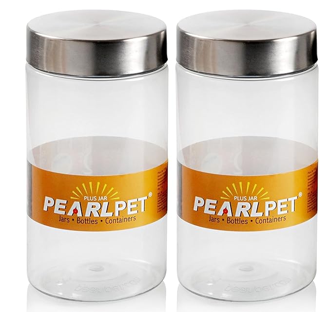 PEARLPET Plus Range Plastic Storage Jars & Containers For Kitchen |Stackable |Air Tight| Steel Cap Jar Food Grade | Bpa-Free |2 pieces of 1700 Ml