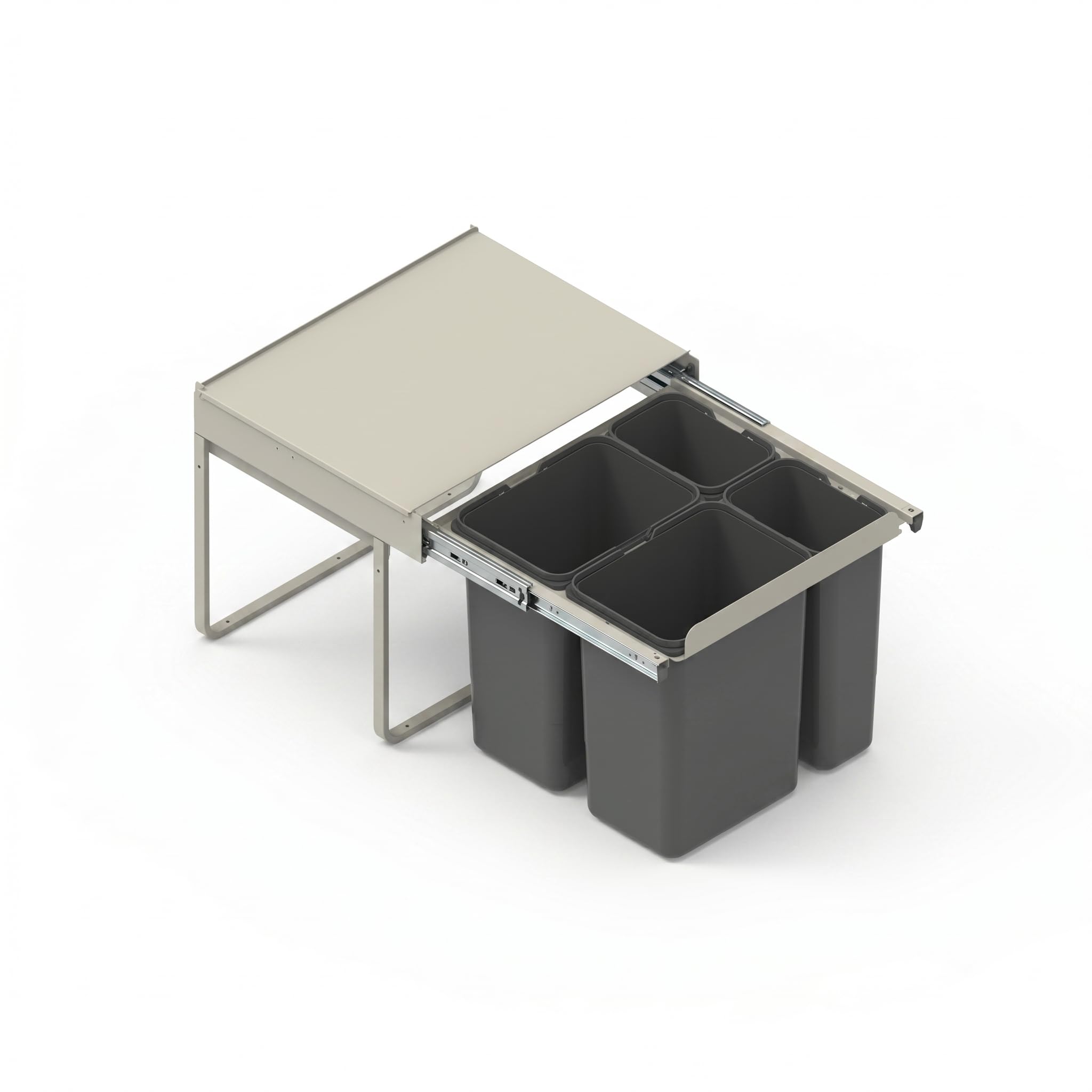 REJS Cubo de Basura Encastrable para Armario de 60 cm Sistema de Reciclaje de 4 Cubos con Cierre Suave y Extracción Total 56,4 x 50,5 x 45 cm (2x 20L + 2x 9L) Montaje Frontal Plata