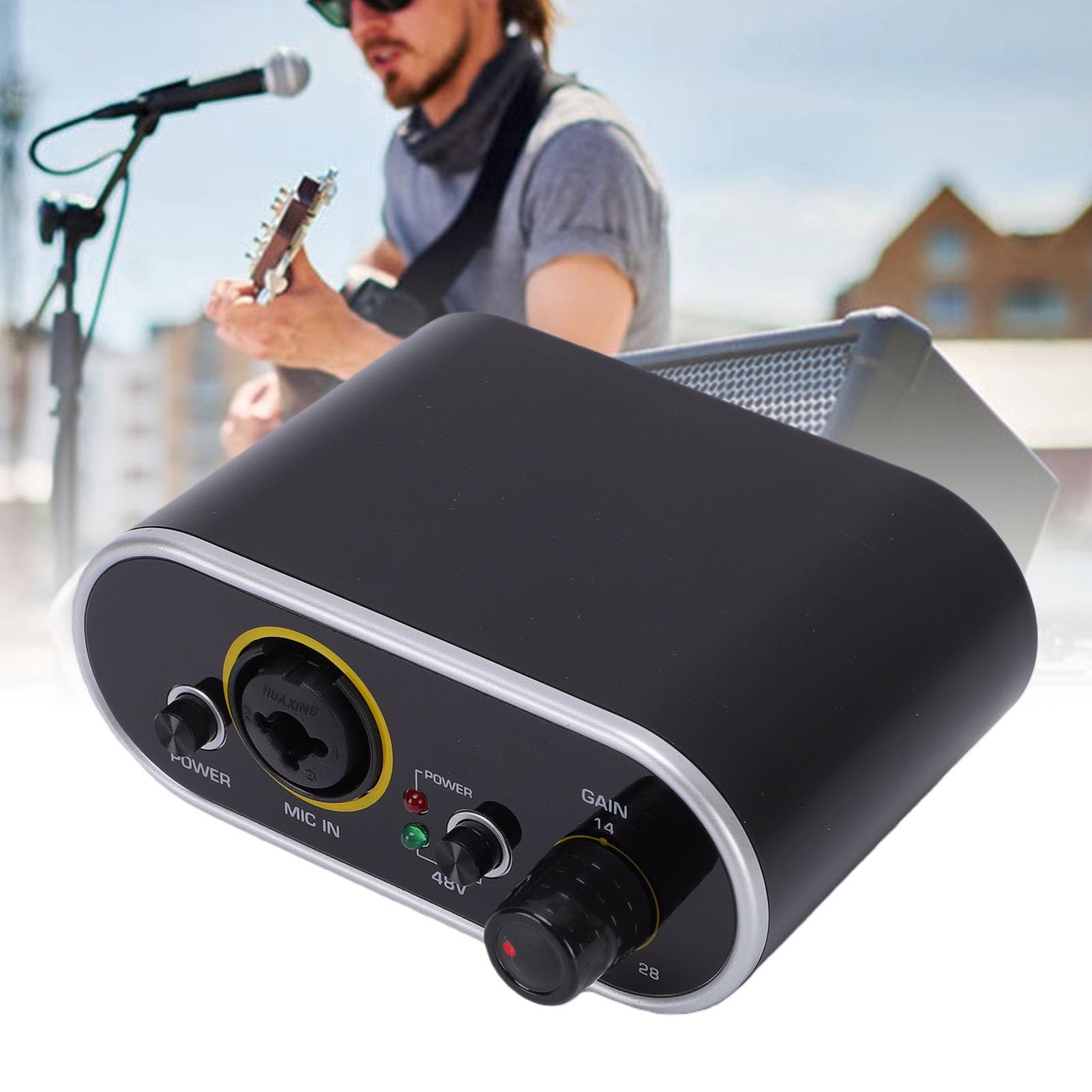 Tonysa Preamplificatore Microfonico Regolabile con Ingresso a 2 Guadagno Senza Perdita di 28 DB Uscita XLR di Potenza 48 V per Microfono Dinamico e a Condensatore