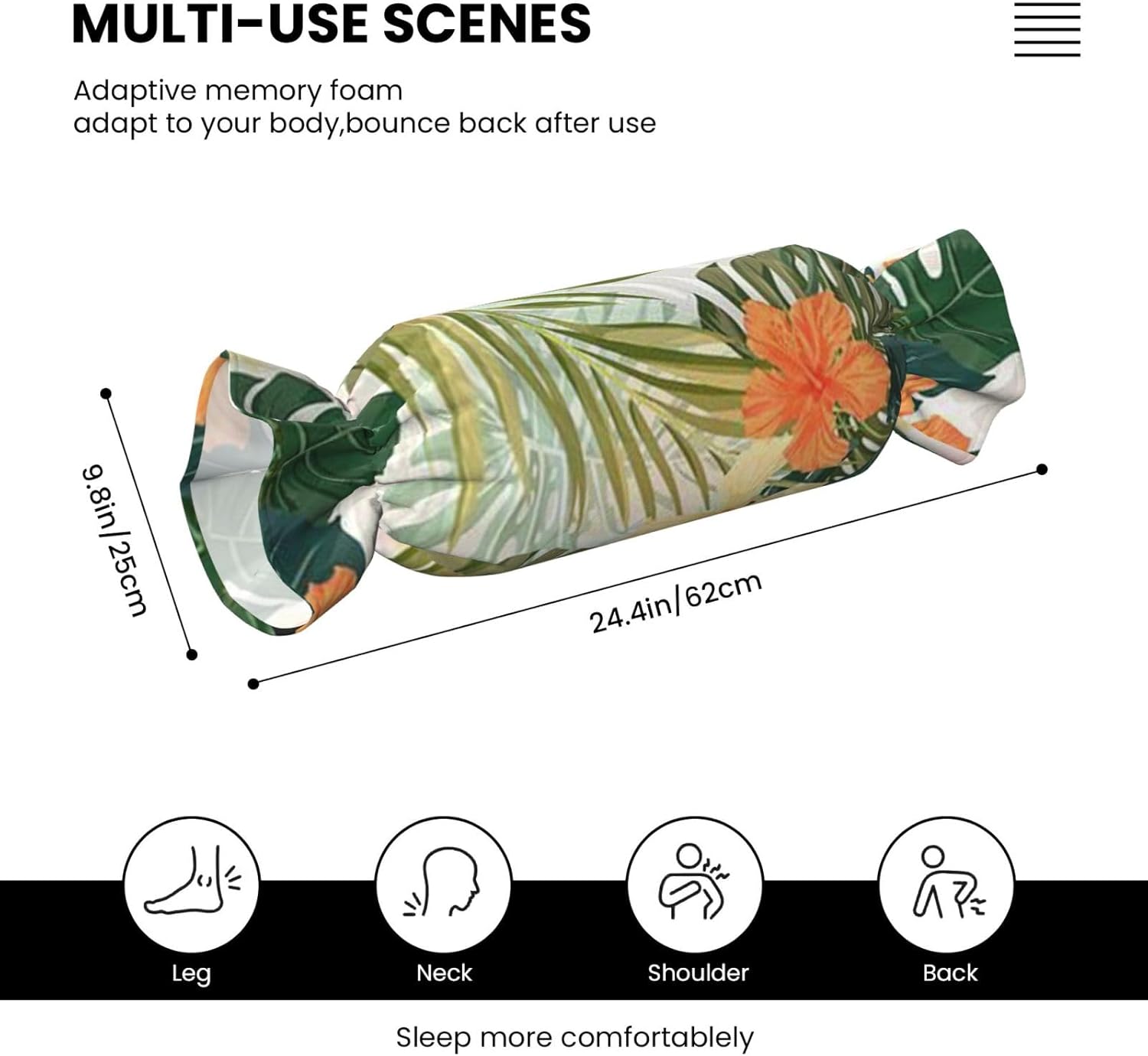 植物の葉 ハイビスカスの花 プリント キャンディ 円柱 実用的な枕 万能 快適 寝室 リビングルーム 旅行