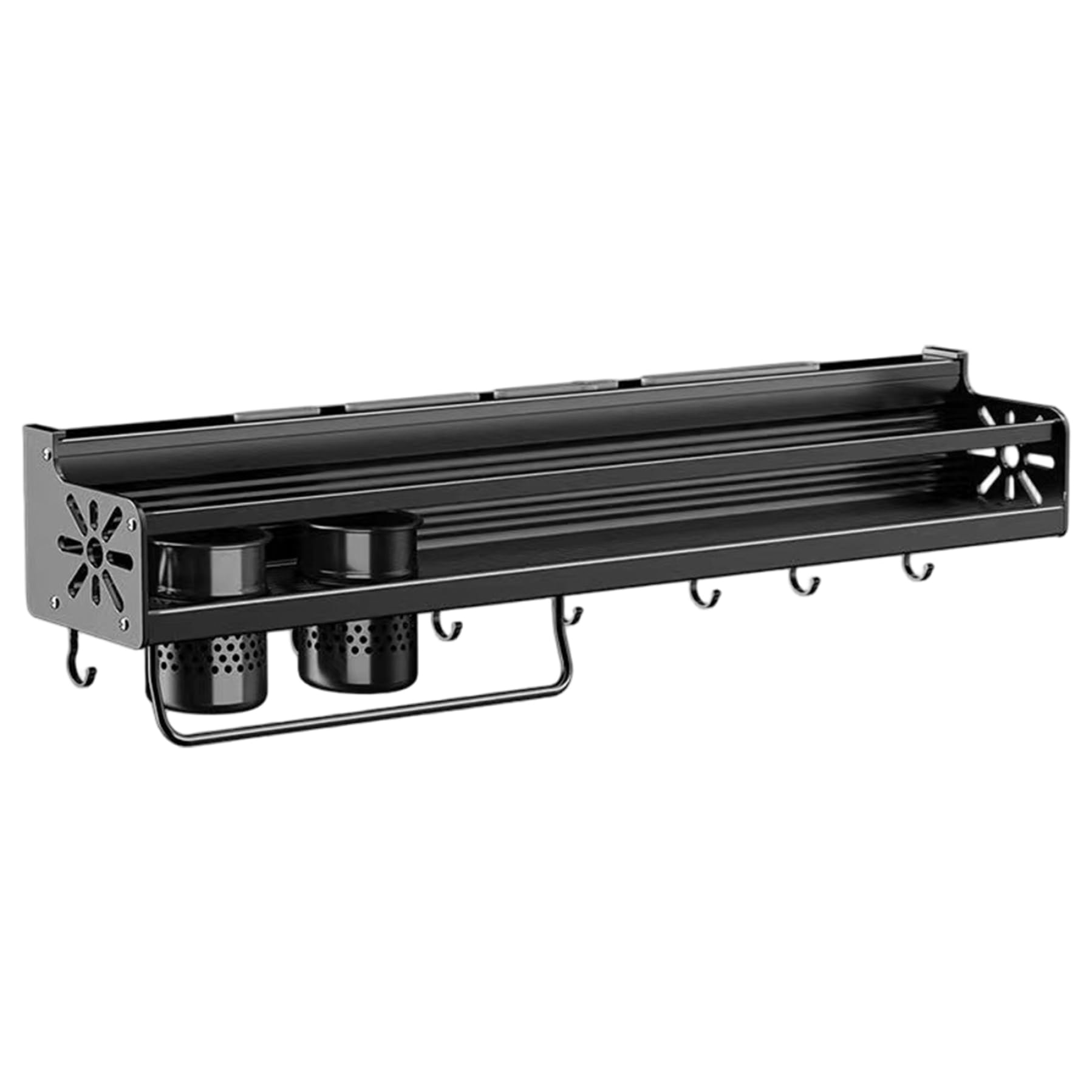 Vervevum Wall Mounted Spice Rack, Metal Hanging Spice Rack with Hooks & 2 Cups Space Saving Kitchen Utensil Organizer for Spatulas, Spoons, and Seasoning Jars, Hanging
