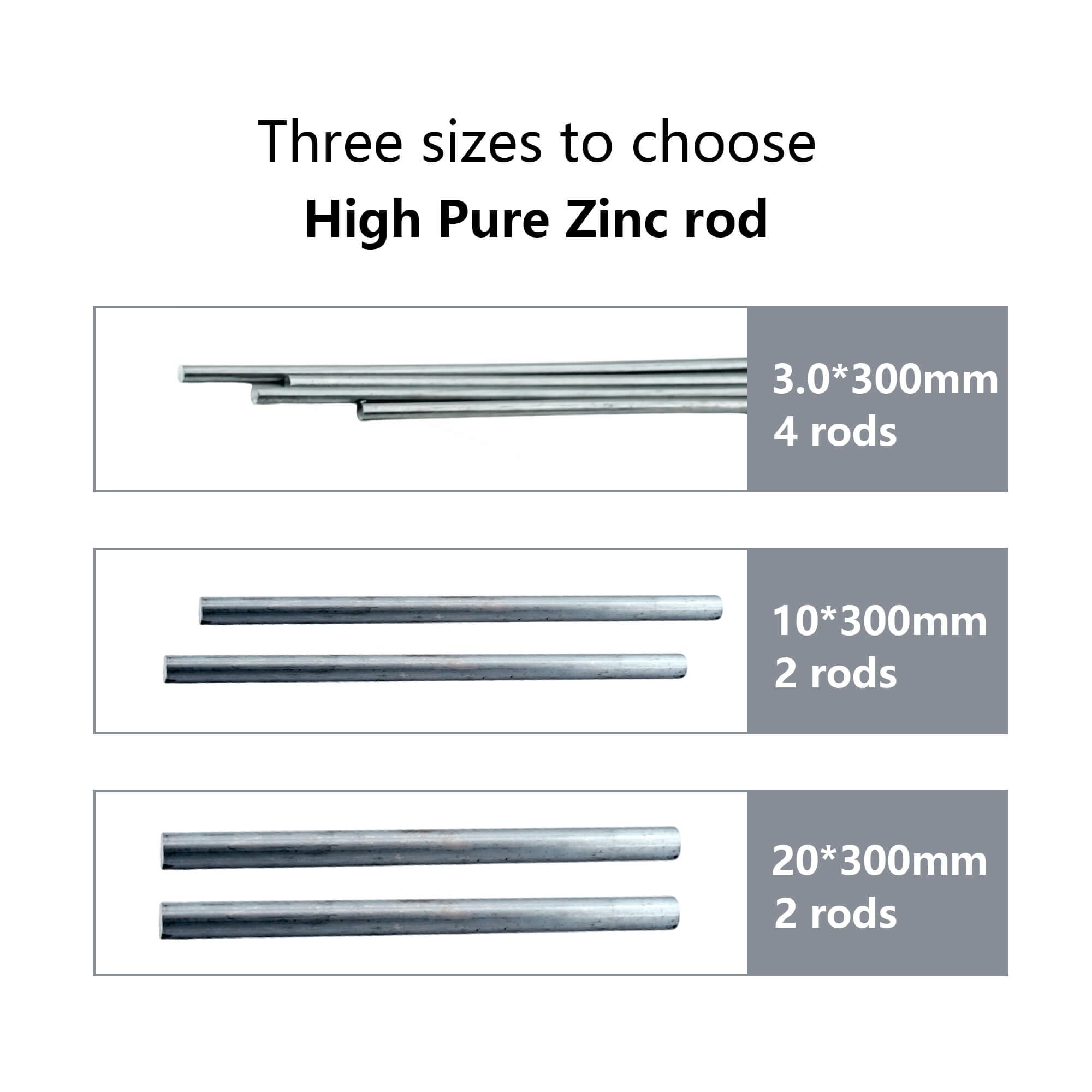 Lot de 2 tiges de zinc Anode/électrode, diamètre 20 mm, longueur : 300 mm, 2 pièces pour électrolyte de zinc/étain à tige, tige en zinc haute purité, forme cylindrique, 20 mm, 300 mm