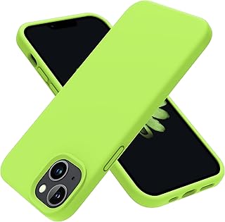 دلـع موبايلك جراب متوافق مع ايفون 15 بلس/ايفون 14 بلس 6.7 بوصة، جراب رفيع من السيليكون السائل من 3 طبقات من المطاط الناعم مع بطانة من المايكروفايبر المضاد للخدش (ليموني)