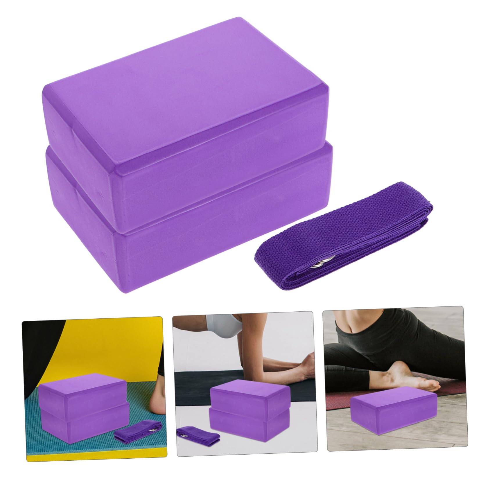 SUPVOX Set 3 Pezzi Blocchi Yoga in Schiuma e Cinghia Di Estensione, Blocco Yoga Rettangolare Con Bordi Morbidi, Kit Flessibilità e Supporto Per Pilates, Esercizi e Stretching in Palestra o All’aperto