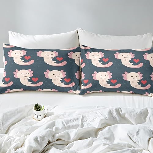 Miniatura 6 de Axolotl - Juego de ropa de cama para niños, funda de edredón Kawaii de ajolotes tamaño King, funda de edredón de animales reptiles de dibujos