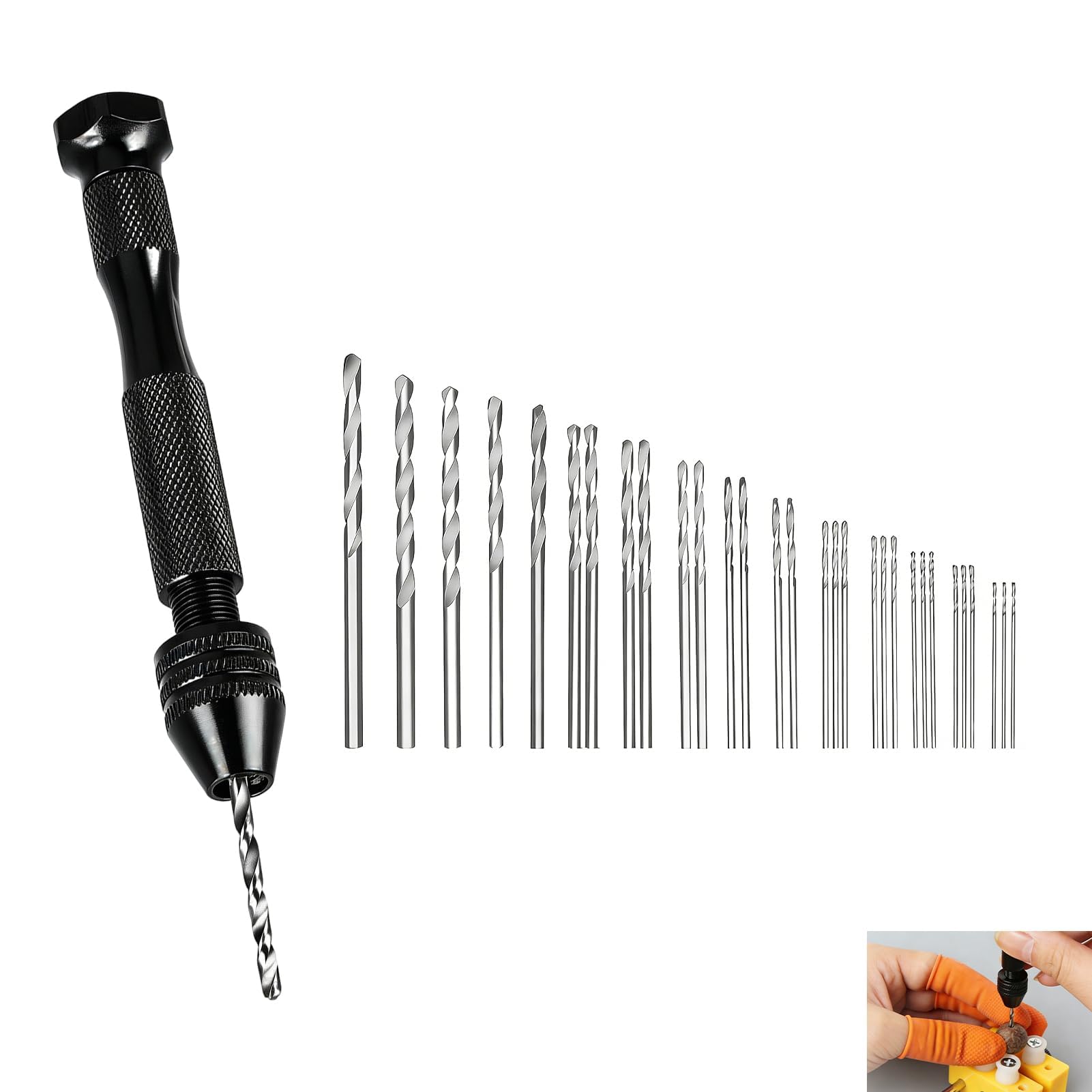 Mini Trapano a Mano Precisione 31 Pezzi, Kit Trapano Manuale 30 Punte 0,3-3,0 mm, Mandrino Senza Chiave Alluminio