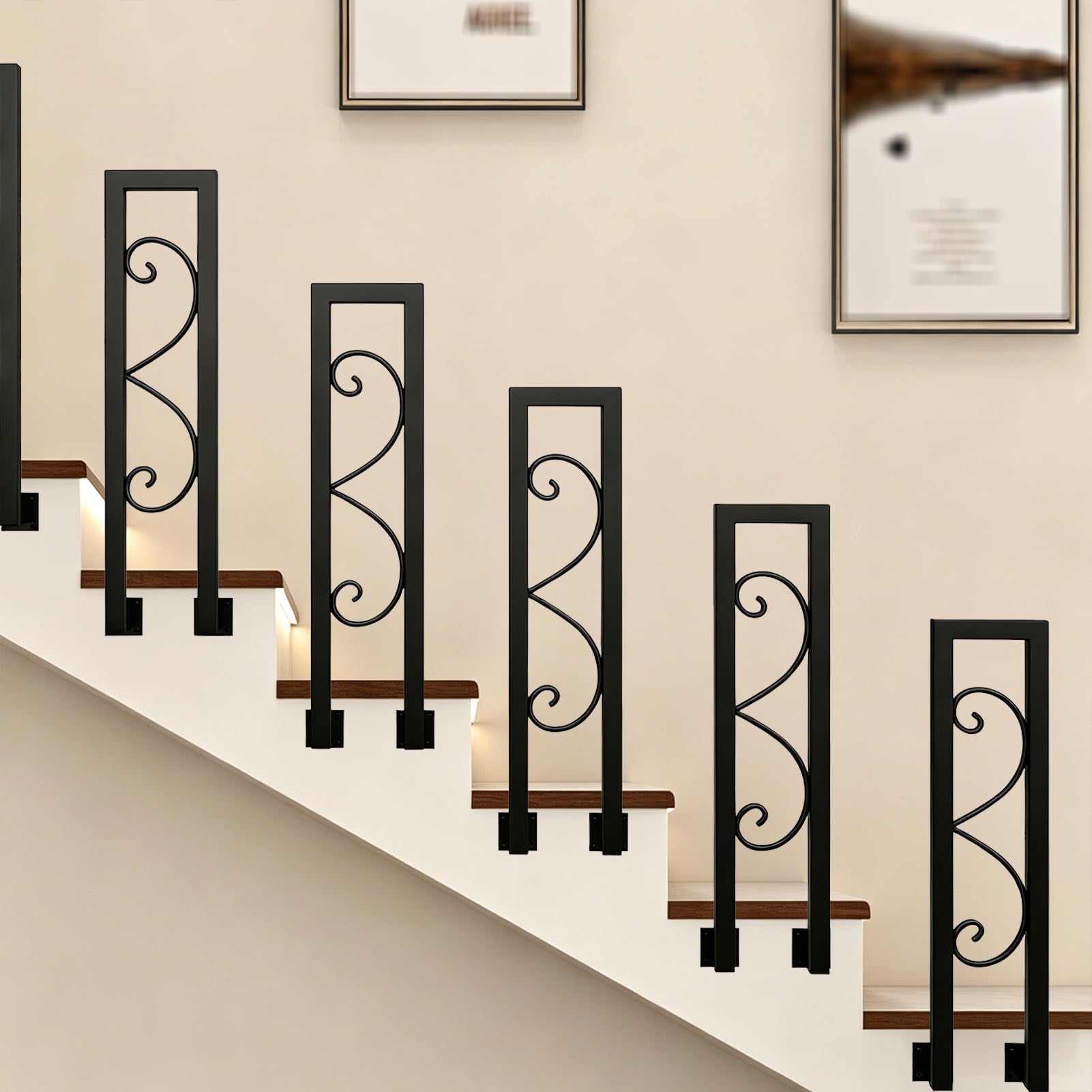 Marxan One Color Modern Handrail 35Cm 50Cm 65Cm 70Cm 95Cm 100Cm (1-Pack), Matte Black Metal Wrought Iron Stair Railings Grab Bar | Villa Loft Corridor Porch(65Cm/26In)