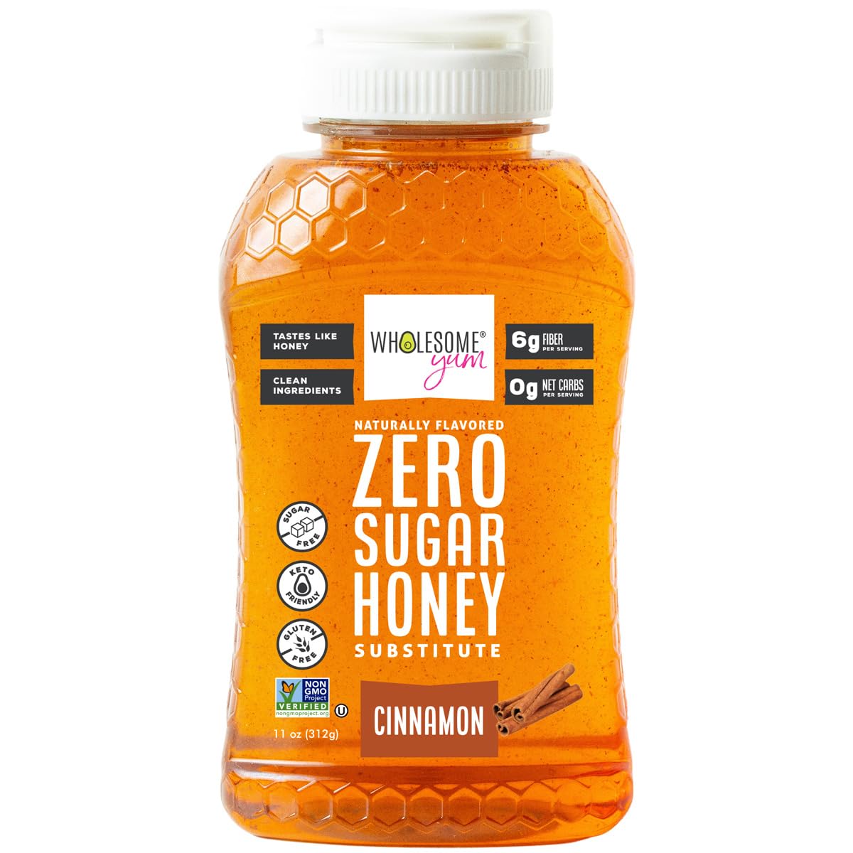 Wholesome Yum Cinnamon Zero Sugar Honey Substitute (Keto) - Natural Sugar Free Honey Alternative With Monk Fruit & Allulose - 0 Net Carbs, Non-GMO, Gluten Free, No Aftertaste (11 oz)