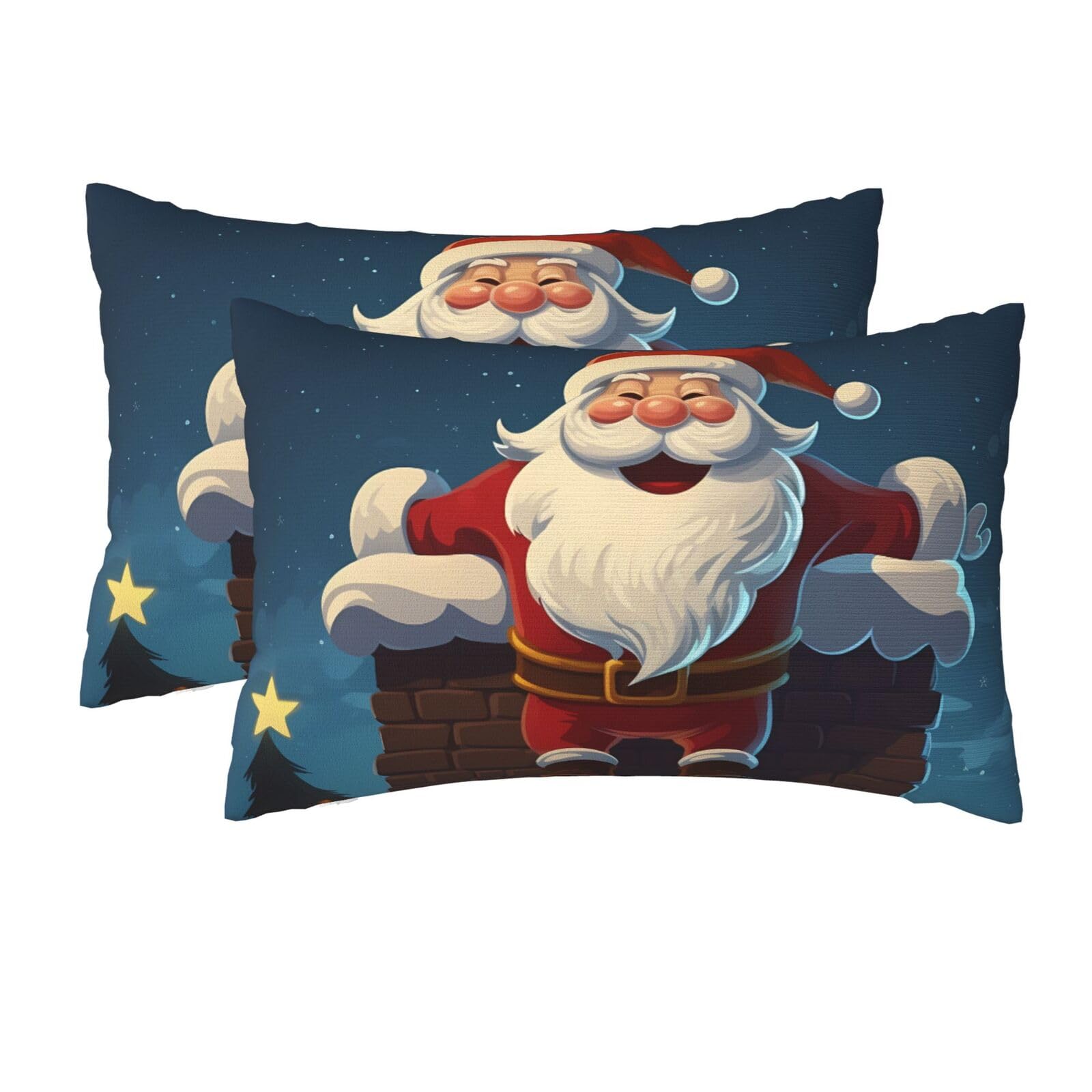 2 Pack Queen Size Pillow Cases for Hair and Skin Soft Breathable Pillow Case Covers with Hidden Zipper Santa Into The Chimney Pillowcase 20x30 Inches Pillow Cover for Sleeping Gift