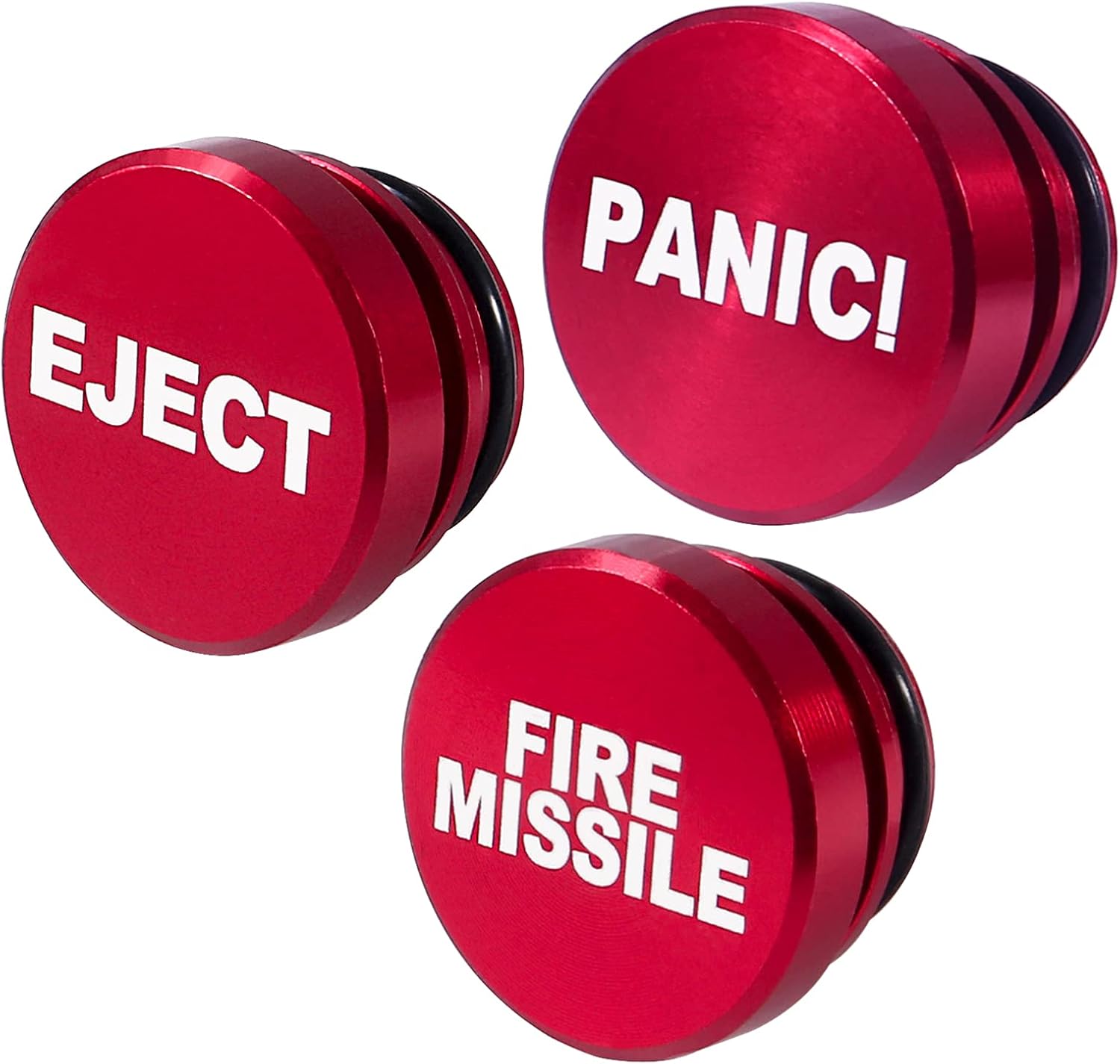 3 Pack Billet Aluminum Automotive Cigarette Lighter Plug Alternative, EJECT Button Common Push Button Suits Most Automotive Autos (Crimson EJECT & FIRE & PANIC)
