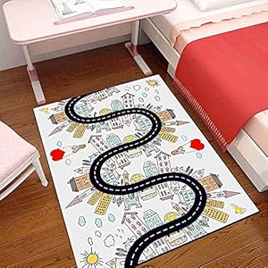 Kinderen Tapijt Baby Speelkleed Grote Wasbare Kinderdeken Kruipmat Cartoon schattige kleurrijke huisweg 100 x 160 cm