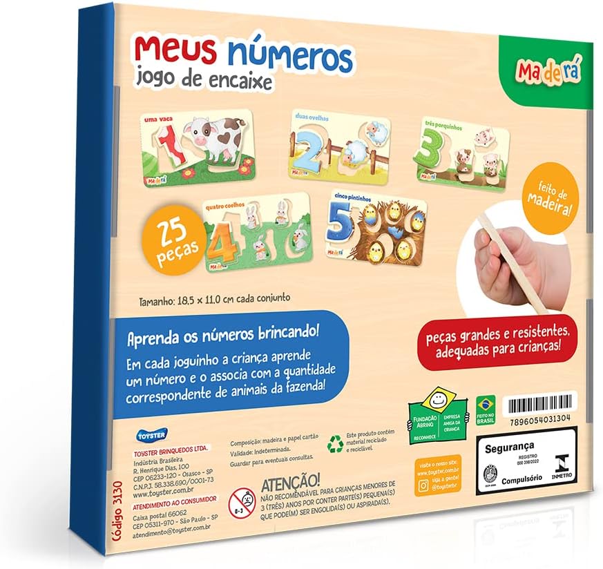 Toyster - Meus Números - Jogo de Encaixe - Maderá