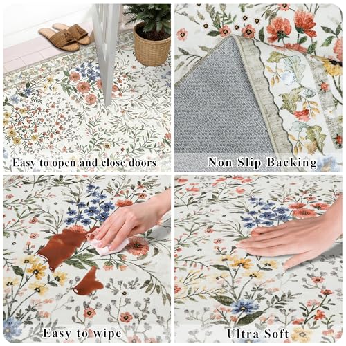 Tapete cuadrado 4x4 ft beige floral antideslizante miniatura 7