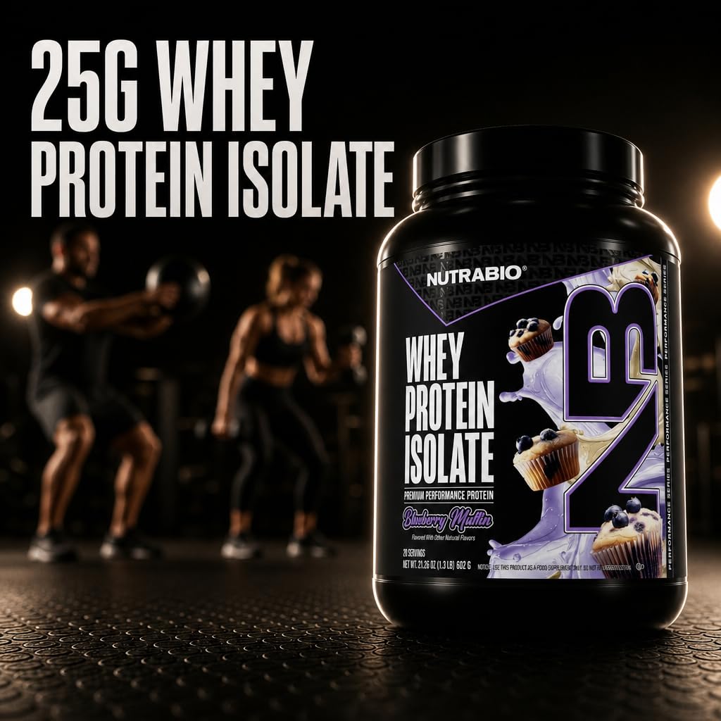 NutraBio 100% Whey Protein Isolate Protein Powder, 25g Protein with Complete Amino Acid Profile, Non-GMO, Soy & Gluten Free, Low Carb, Low Calorie Whey Protein Powder, Blueberry Muffin, 20 Servings — Amazon image 2