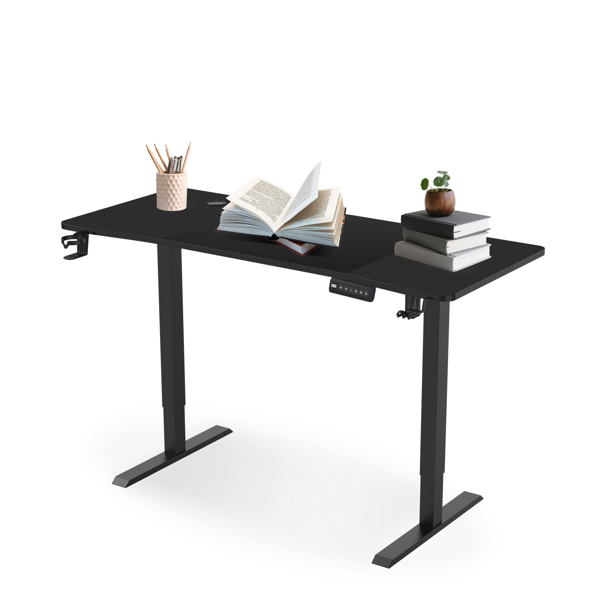 AufuN Höhenverstellbarer Schreibtisch Elektrisch 120/140/160 x 60cm mit Typ-C Ladeanschluss, Mobiler Computertisch mit Kabel Management, Standing Desk mit 3 Memory Funktion (Schwarz, 140 x 60cm)