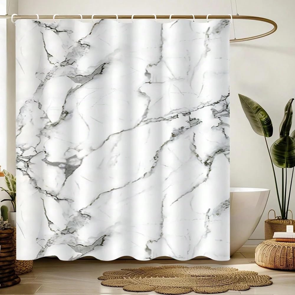 GLKSDLPO Marble Pattern Shower Curtain, Waterproof Thickened Bathroom Curtain, Black and White Texture Wet Room Bathroom Decor(240x180cm/94x71in(WxH)